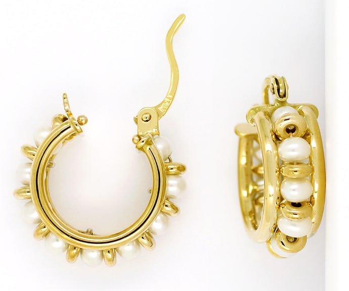 Foto 1 - Gelbgold-Ohrringe Creolen mit schimmernden Zucht-Perlen, S1870