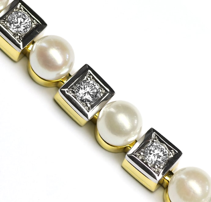 Foto 2 - Traumhaftes Perlen und Brillanten-Goldarmband, S2940