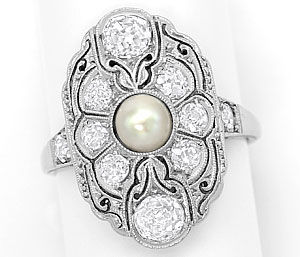 Foto 1 - antiker Art Deco Ring mit 1,4 Carat Diamanten und Perle, S3601