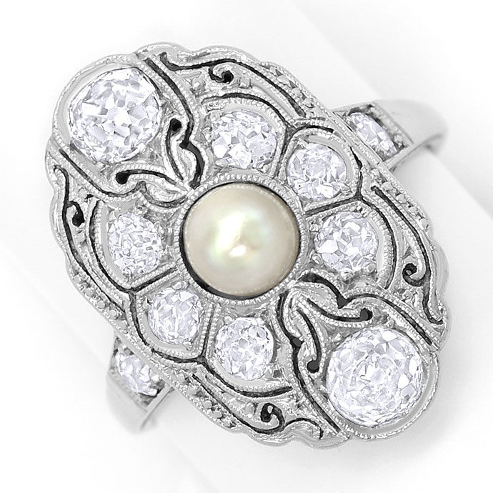 Foto 2 - antiker Art Deco Ring mit 1,4 Carat Diamanten und Perle, S3601