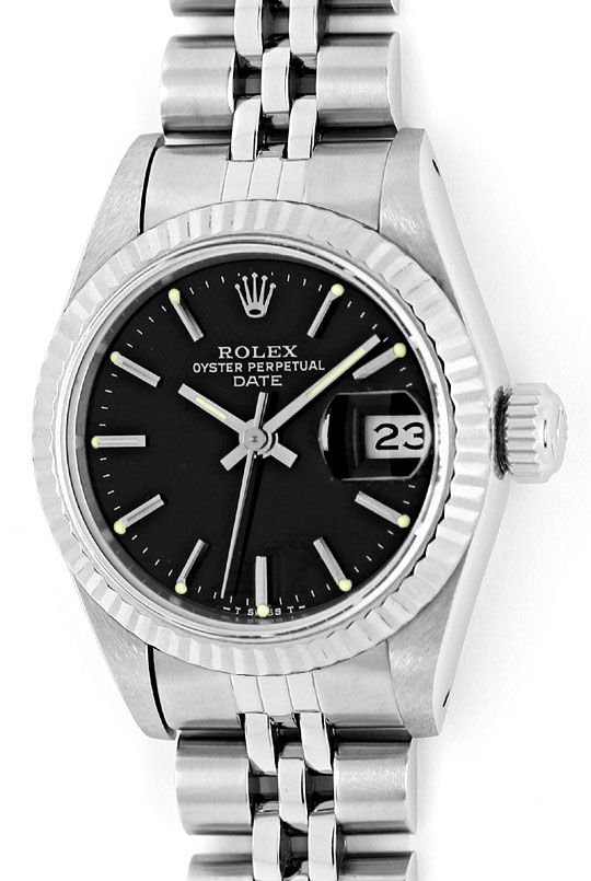 Foto 2 - Rolex Date Weißgold Lünette Edelstahl Damen-Armbanduhr, U2332